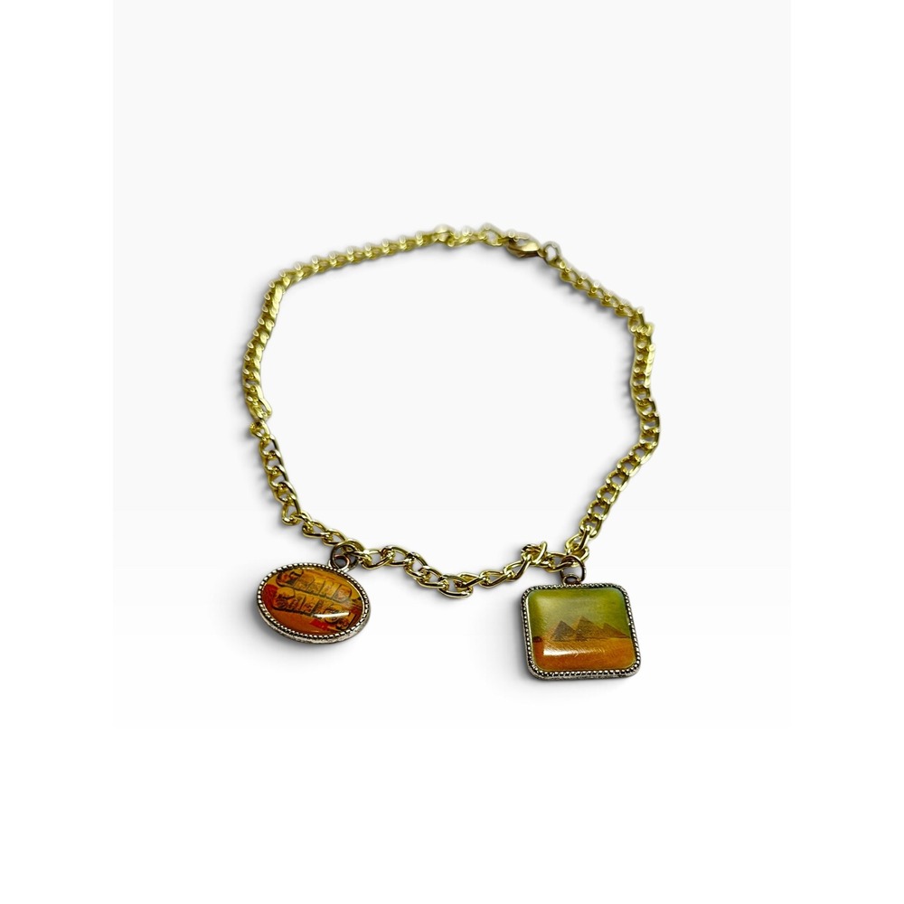 Vintage 90's AAI Charm Necklace‎ 16in Gold Tone Grand Canyon Pyramids Travel